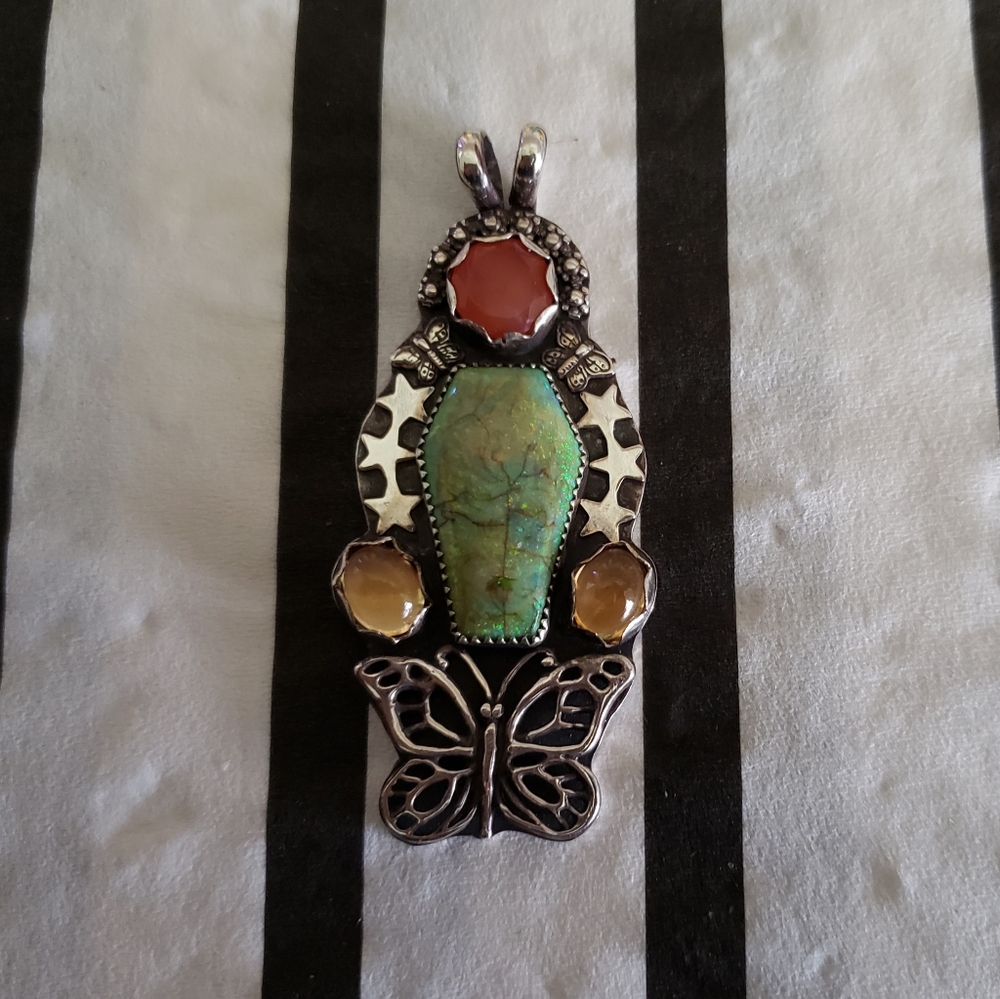 🎃 Monarch opal coffin and butterfly pendant ⚰🦋 Handmade OOAK Artisan jewelry